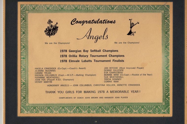 Elmvale Angels Certificate 1978