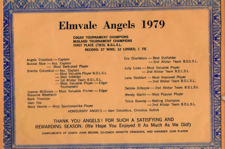 Elmvale Angels Certificate 1979