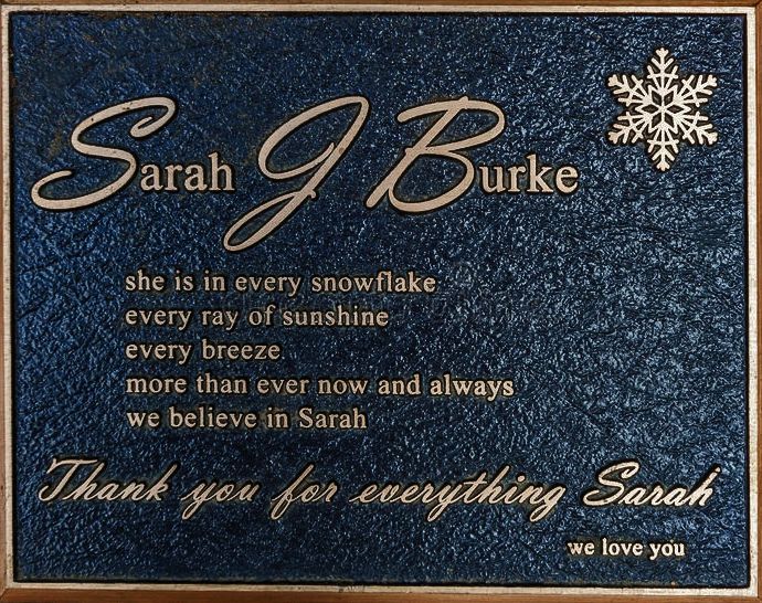2021 Athlete Inductee Sarah Burke Memorial Plaque On Bench At Brohm Lake In Squamish BC