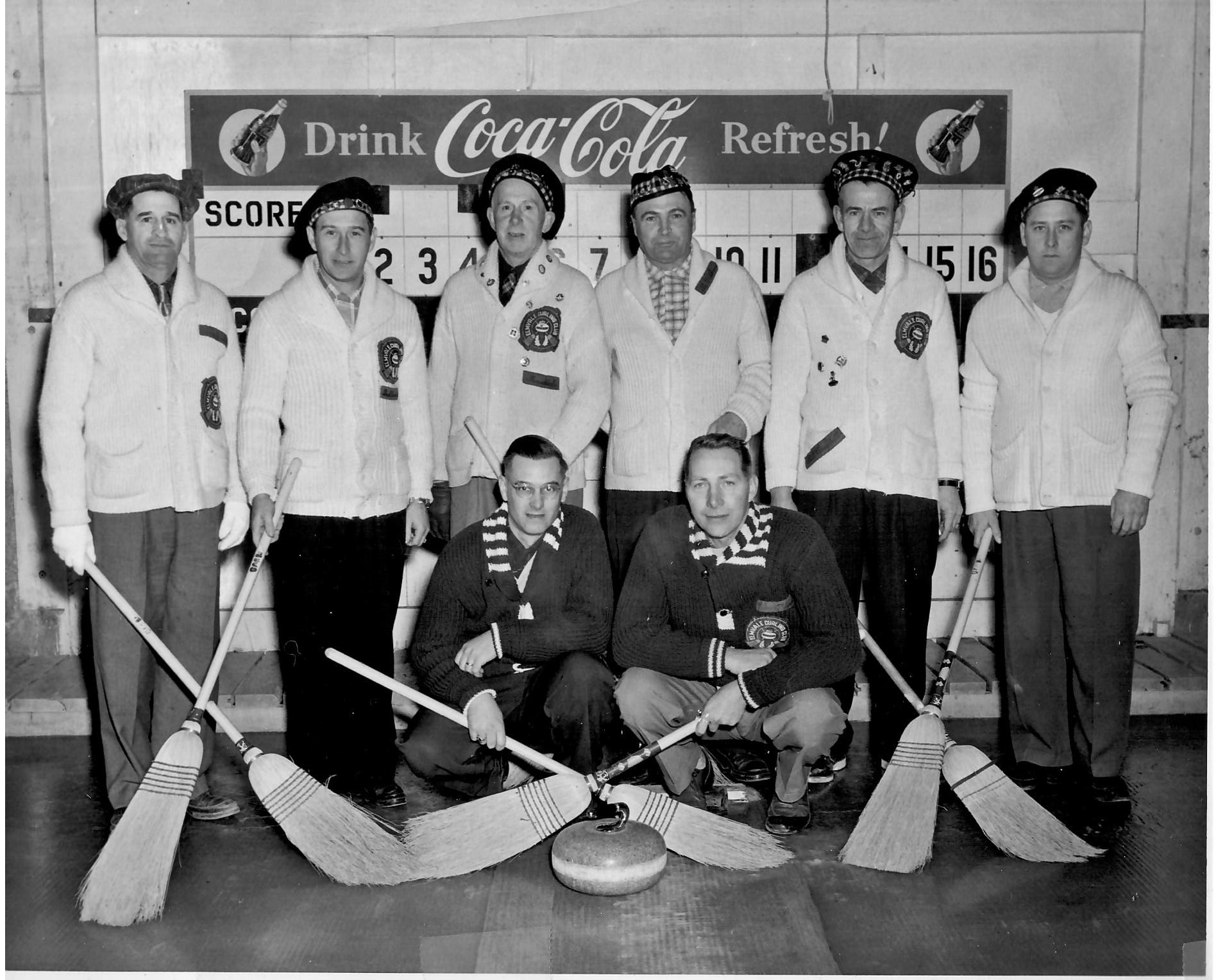 Heritage Elmvale Curlers Back Row Gerald Stone Dick Columbus Max Steele Bill Tubman Bill Campbell Charlie Columbus Front Fred Griffis Ernie Flotron Circa 1950s